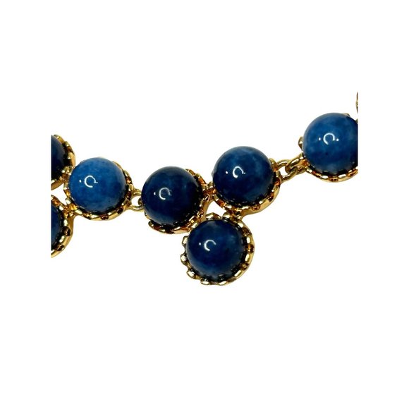Ann Taylor Lapis Lazuli Statement Necklace 21” Round Beads Gold Tone Vtg Adjust - Picture 11 of 17